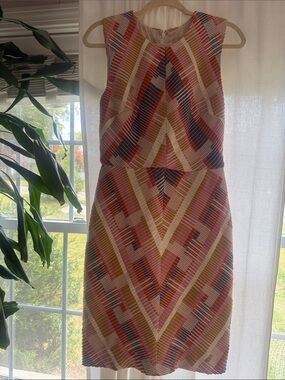 Hutch Sleeveless Chevron Midi Dress in Pink, Orange, Yellow and Blue